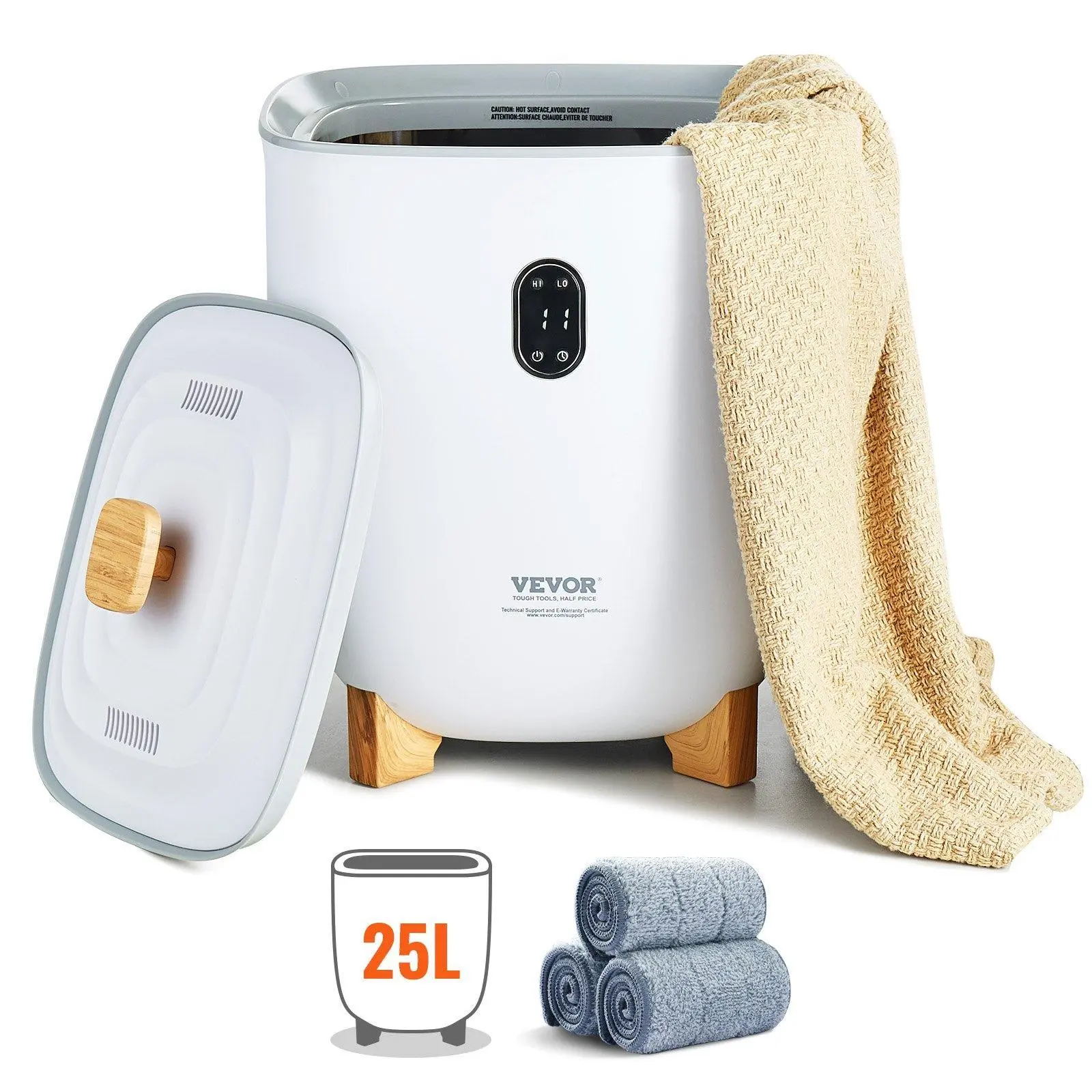 【Summerfinds】VEVOR Towel Warmer 25L,  Towel Warmer Bucket with 2 Heating Modes, 20/40/60/90 Min Auto Shut Off, Bottom Heating Columns, LED Screen, Large Towel Warmer for Bathroom, Spa, Bathrobe, Blanket & Pajama