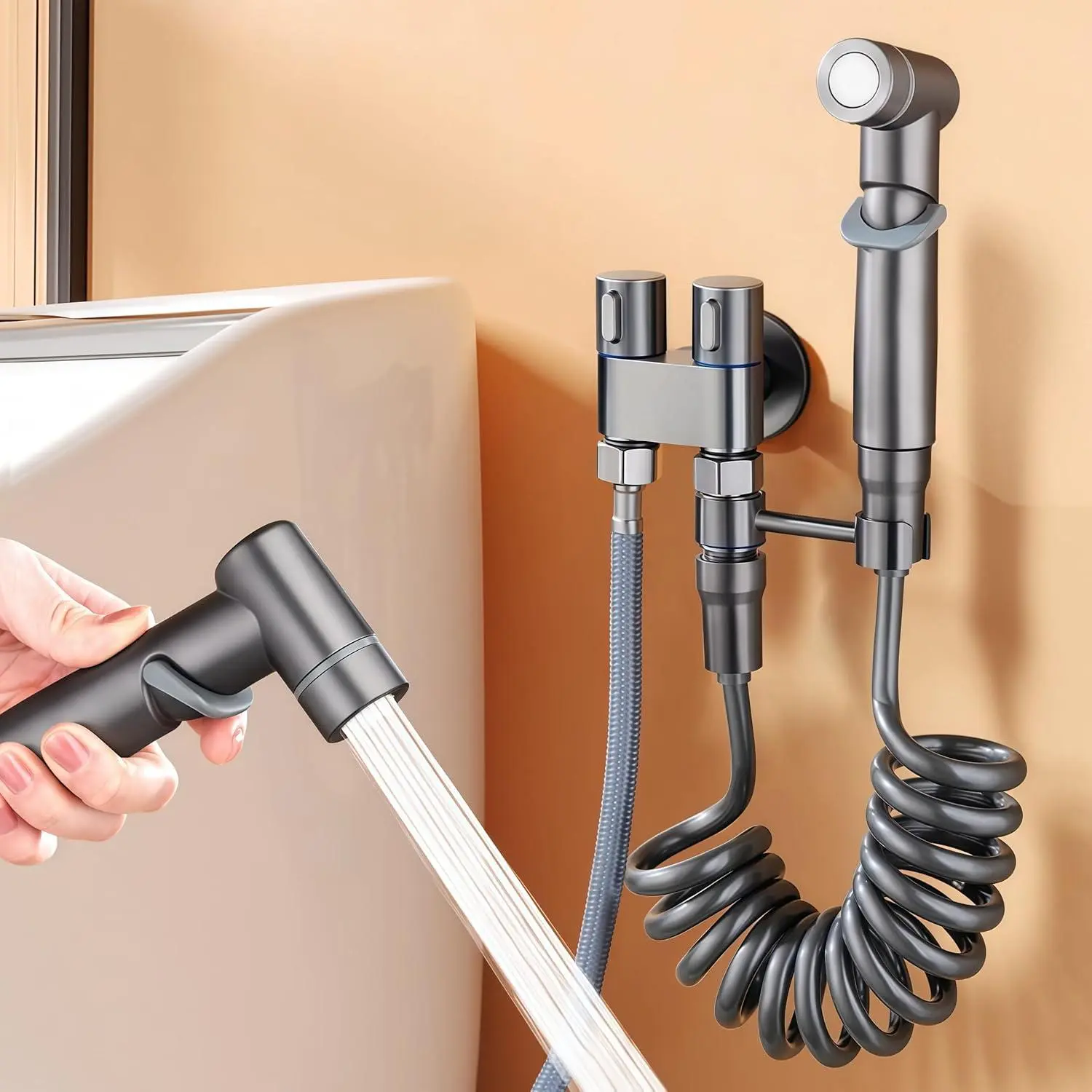 Matte Black Handheld Toilet Bidet Sprayer 1 Pack - Bidet Attachment for Toilet, Adjustable Water Control, Stainless Steel Brushed Nickel Finish, Hose for Feminine & Baby Wash