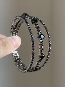 Women's Elegant Rhinestone Cuff Bracelet, Multi-Layer Open Design, Zinc Alloy Material, All Season Fashion Accessory, Daily Wear Bracelet