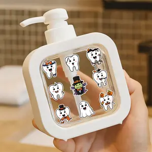 Halloween Themed 9 Cartoon Teeth Soap Dispenser - Moisturizing Hand Pump Bottle, Kitchen & Bathroom Soap Dispenser with Witch, Frankenstein, Ghost Designs, Durable Plastic for Halloween Decor, Parties, Everyday Use