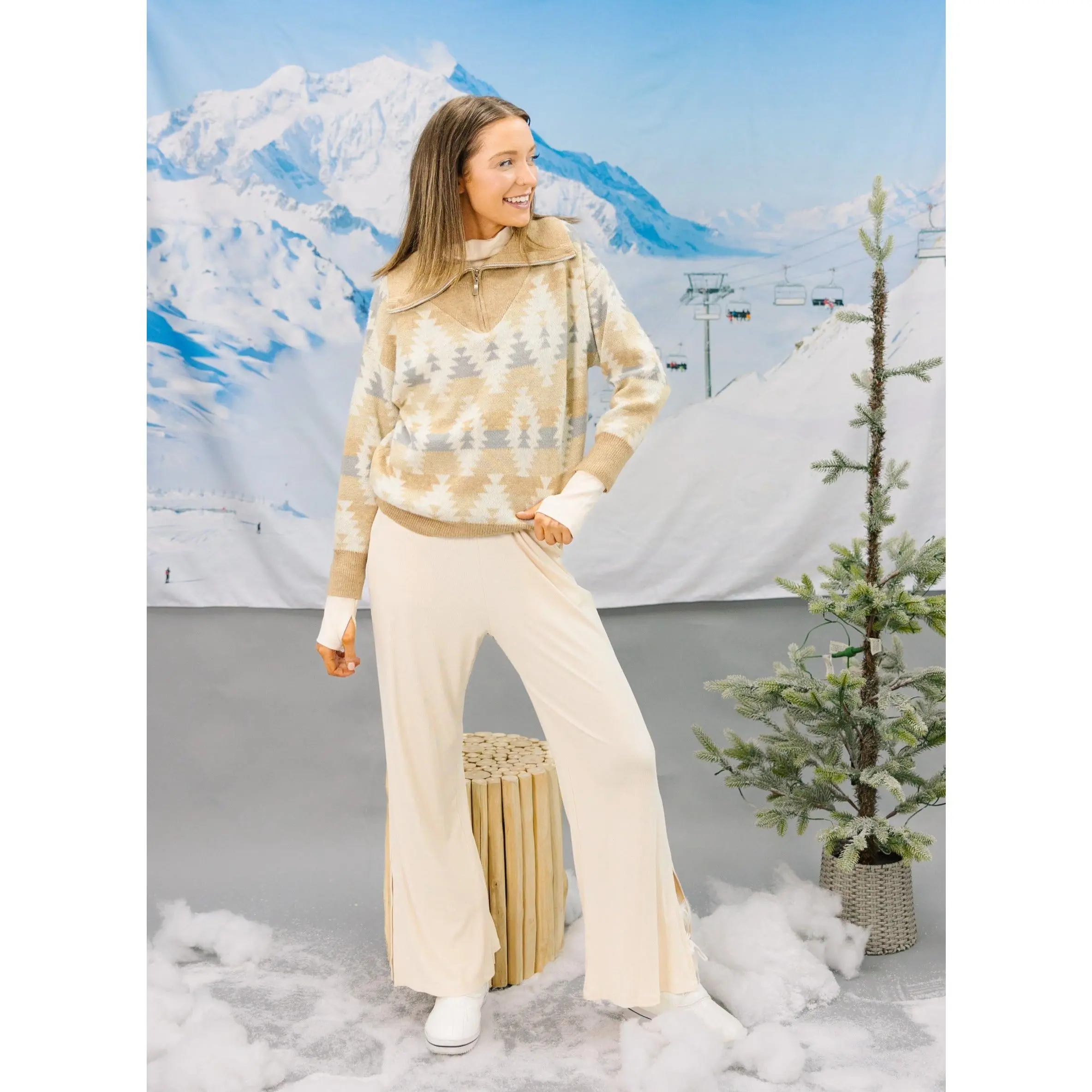 Beige Aztec Print Pullover