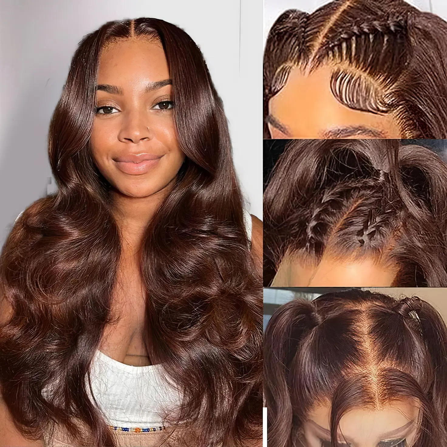 Recool Women's Chocolate Brown Straight Hair & Body Wave 13x4 HD Lace Frontal Human Hair Wig, Pre-Plucked, Female Fashion Accessory for Birthday, Date