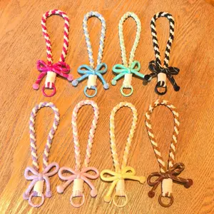 2-in-1 Striped Bowknot Keychain with Candy-Colored Phone Wrist Strap, Whimsical Girly-Style Sports & Outdoor Accessory, Bag Charm, Teen Girl Gifts