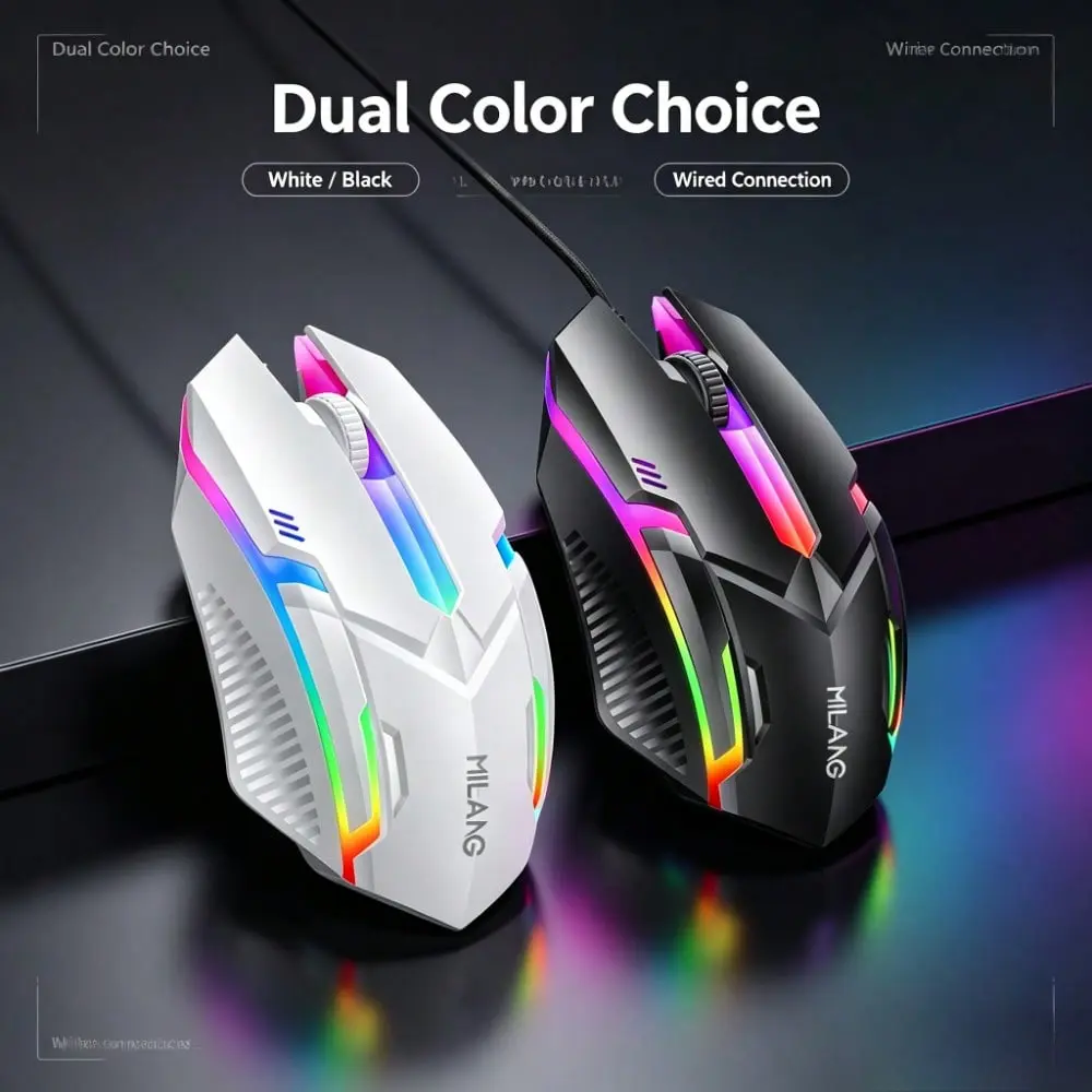 1PC Wired USB Gaming Mouse - RGB Colorful Breathing Light, Ergonomic Optical Design, Plug-and-Play Computer Mouse for Indoor Recreation PC Laptop Desktop Use