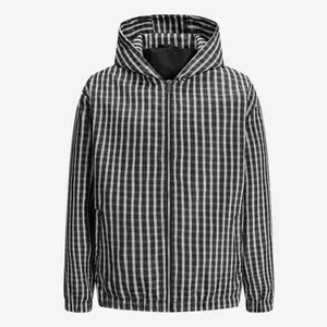 Men's Full Zip Hooded Windbreaker Jacket Classic Plaid Pattern Checkered Bomber Outerwear Casual Retro Streetwear Daily Commute Lightweight Coat Relaxed Fit Elastic Cuffs Slant Pockets Fall Spring Wardrobe Essentials Everyday Activewear Style 2-Colors
