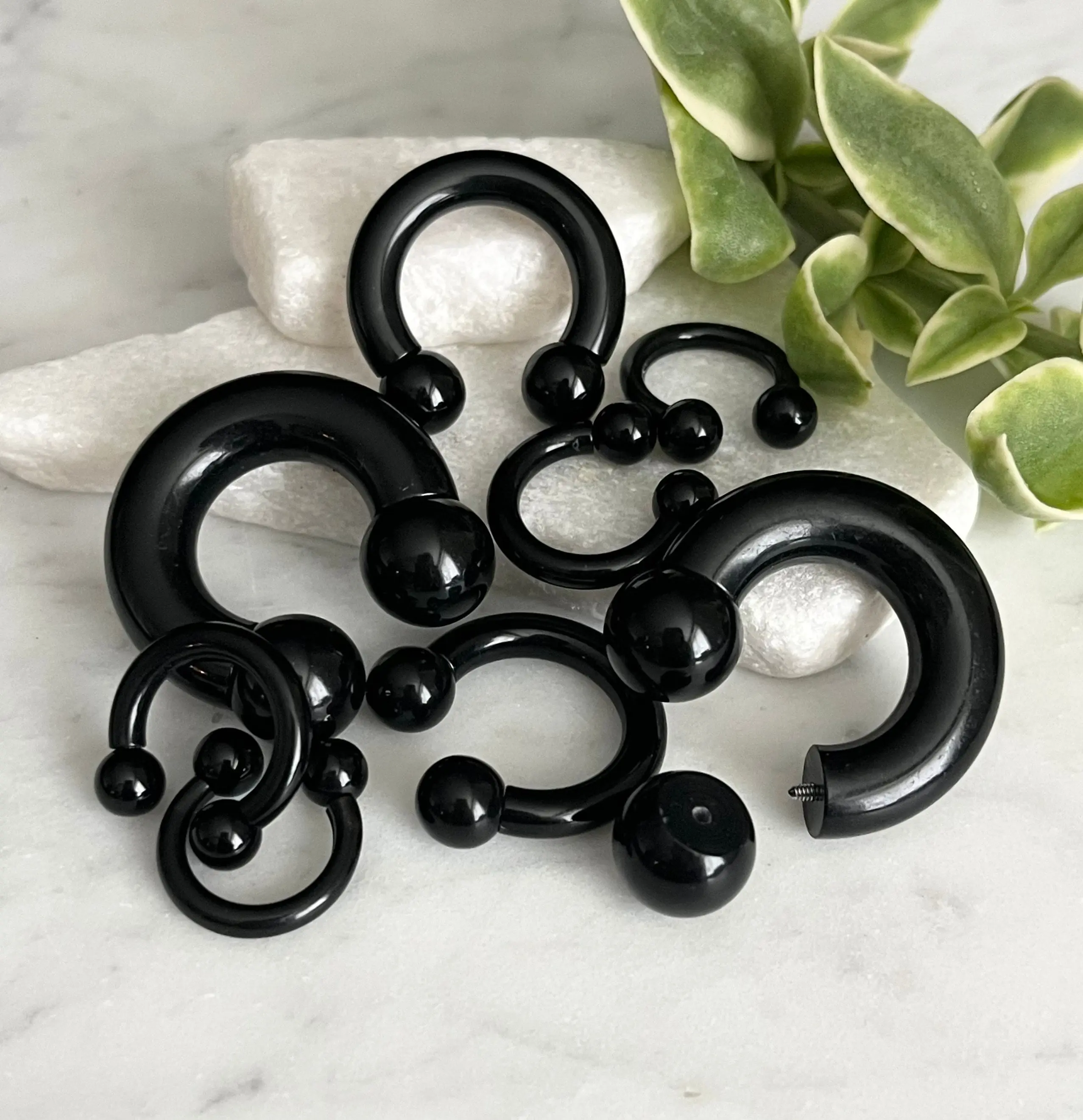 PAIR of Striking Lightweight Black Acrylic Circular Barbells/Rings!