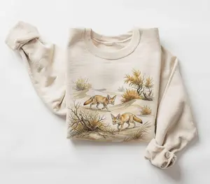 Retro 90's Fennec Foxes Sahara Desert Scene Unisex Adult, Funny Cute Fox Graphic Tee, Animal Crewneck Sweatshirt Cotton Crewneck T-Shirt Menswear Womenswear Streetwear Top