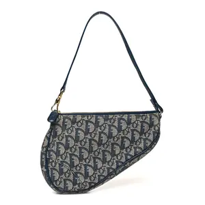Pre-owned Dior Monogram Canvas Clutches & Wristlets Monogram Mini Saddle Pochette Navy