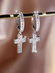 Punk Style Cross Design Dangle Earrings, Artificial Zircon Decor Drop Earrings, Casual All-match Jewelry for Men & Women Gift, Classic Fashion Accessories for Daily Wear, High Quality Earrings