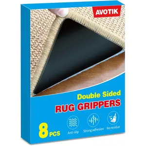 Rug Gripper for Hardwood Floors No Damage Rug Grip for Area Rugs on Carpet & Hardwood Floors Strong Hold Safe for All Flooring 8PCS