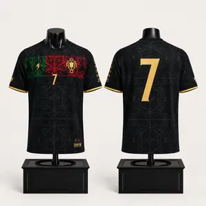 [Hot Today] - Men’s Black Crew Neck Soccer Jersey Shirt, Gold Number 7 Vintage Pattern Top