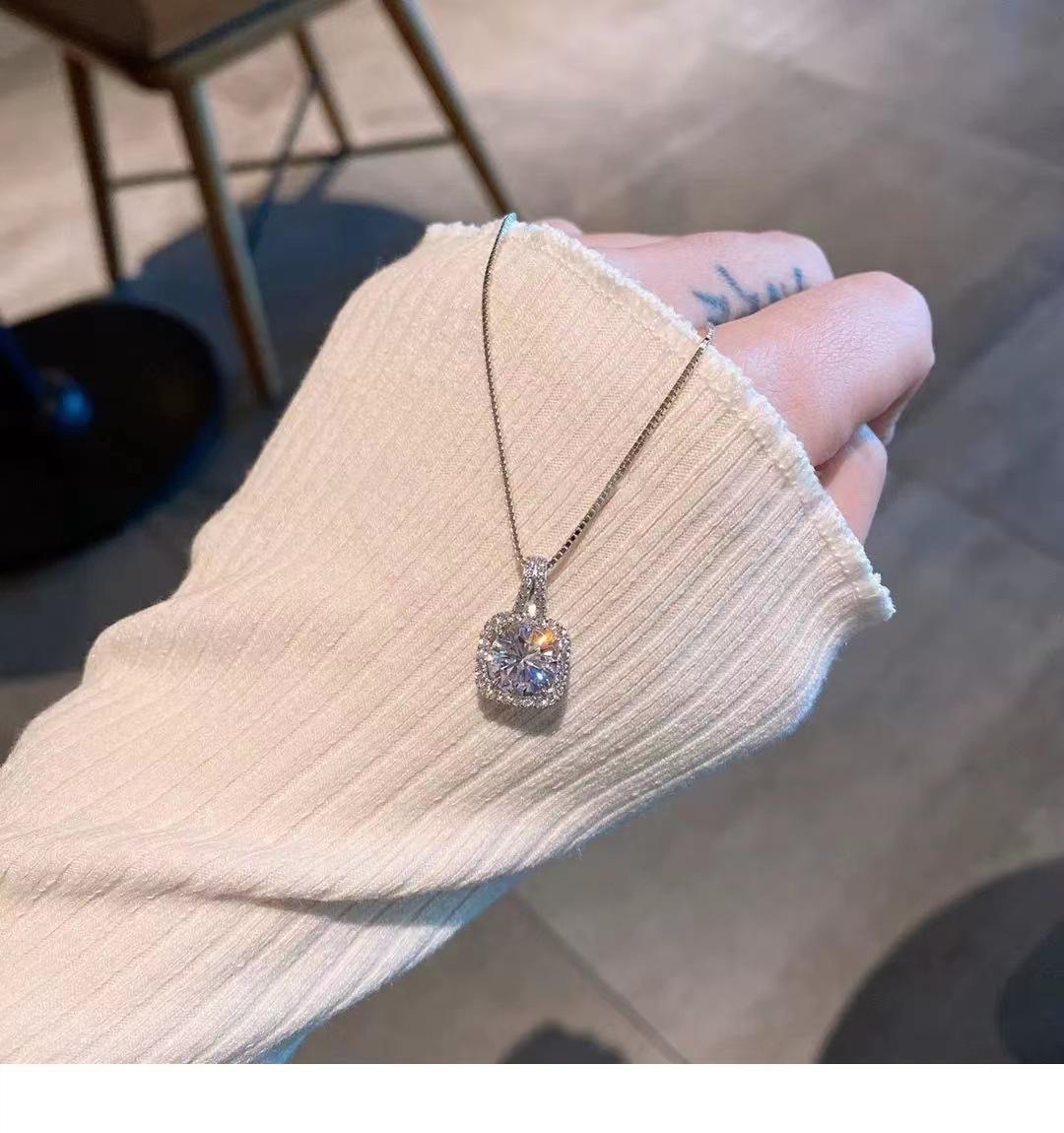 1CT Moissanite Cushion Halo Necklace S925 w/GRA Certificate