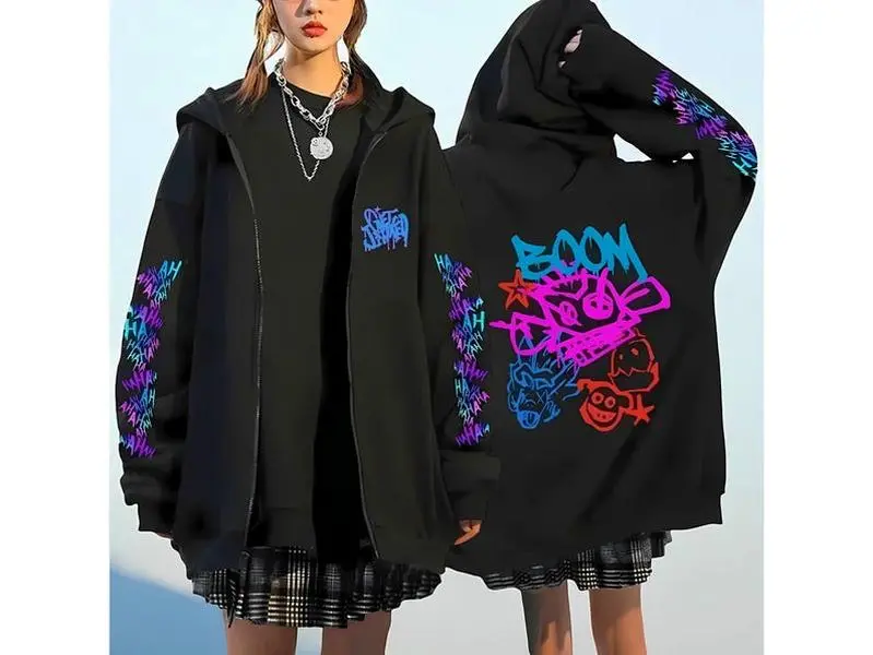 Arcane Jinxx Unisex Oversize Hoodie, League of Legends Graphic Pullover, Anime Gifts Street Graffiti Oversize Hoodie