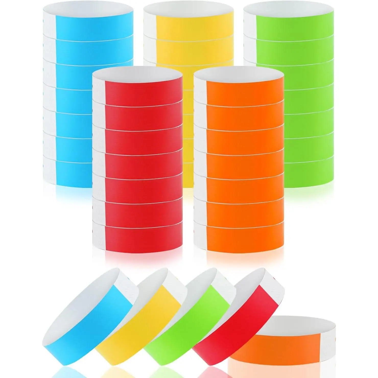 500 Pcs Disposable Adhesive Colored Paper Wristbands - VIP Event & Party Wristbands, Festive Gifts (Red, Yellow, Orange, Neon Green, Neon Blue)