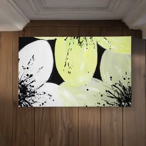 Begin Home Decor CODM2134WO18BW 21 x 34 in. White & Yellow Petals - Romantic Floral Door Mat