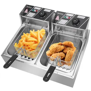 Stainless Steel Dual Basket Electric Fryer EH82 5000W MAX 110V 12.7QT/12L Stainless Steel Double Cylinder Electric Fryer US Plug