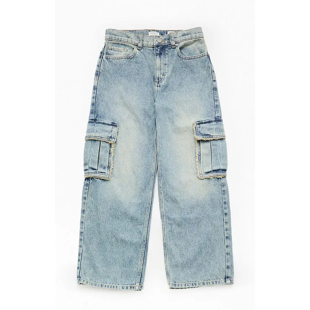 Pacsun Kids Baggy Jeans Frayed Cargo Medium Blue