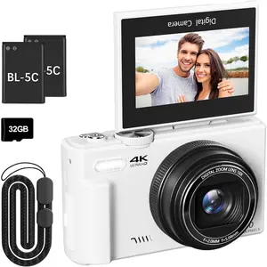 4K Digital Camera for Photography, 64MP Vlogging Camera for YouTube with 3" 180? Flip Screen, 18X Digital Zoom Point and Shoot Camara with 32GB  SD Card for Beginner (White)