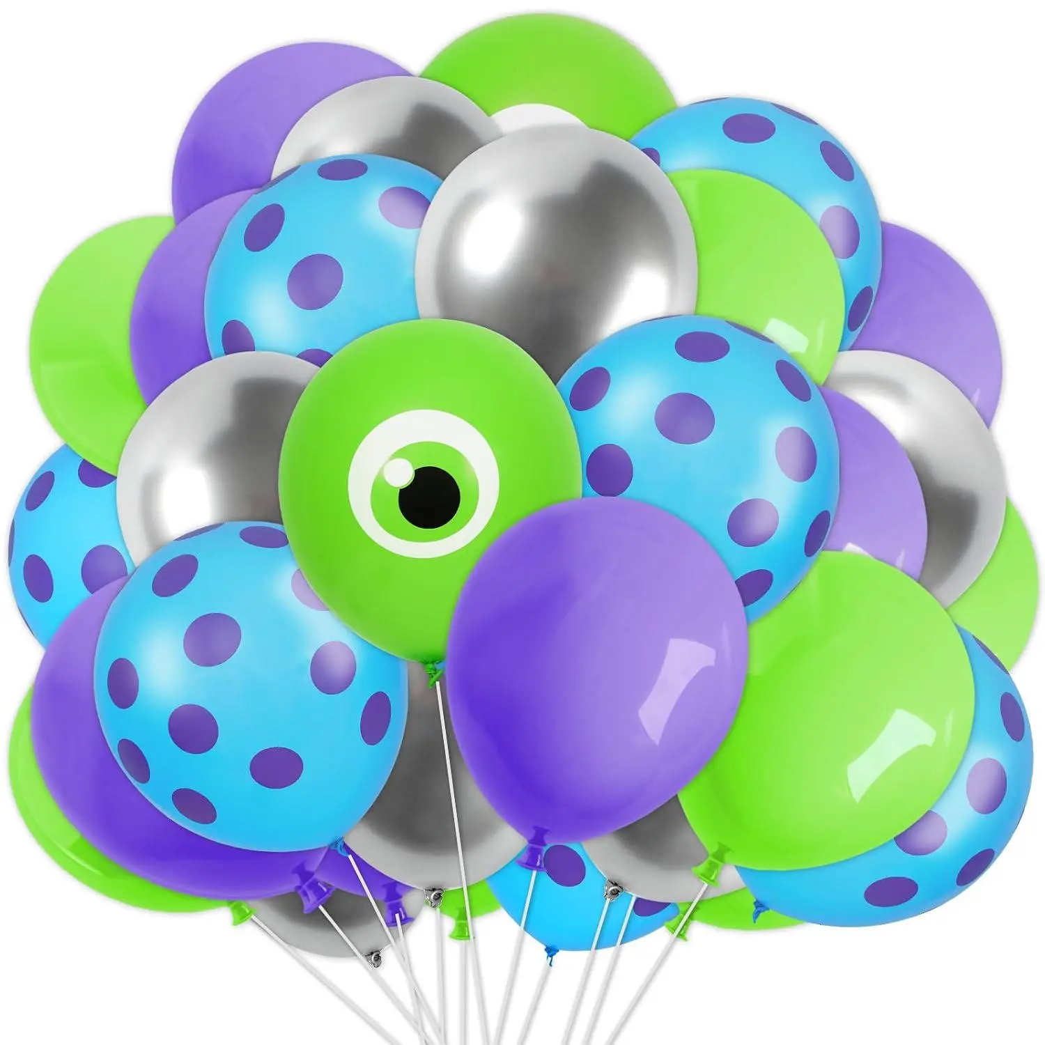 60Pcs 12 In Cartoon Monster Theme Balloons Green Purple Blue Silver Latex Balloons For Birthday Baby Shower Party Decor