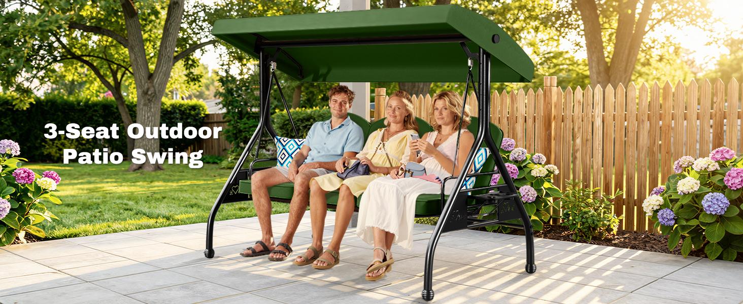 【SohoChic】ZZWHOM 3 Seat Outdoor Porch Patio Swing 800lbs 2-in-1 Glider Chair with Adjustable Canopy & Removable Cushion, Durable Outdoor Design,home decor,camping essentials