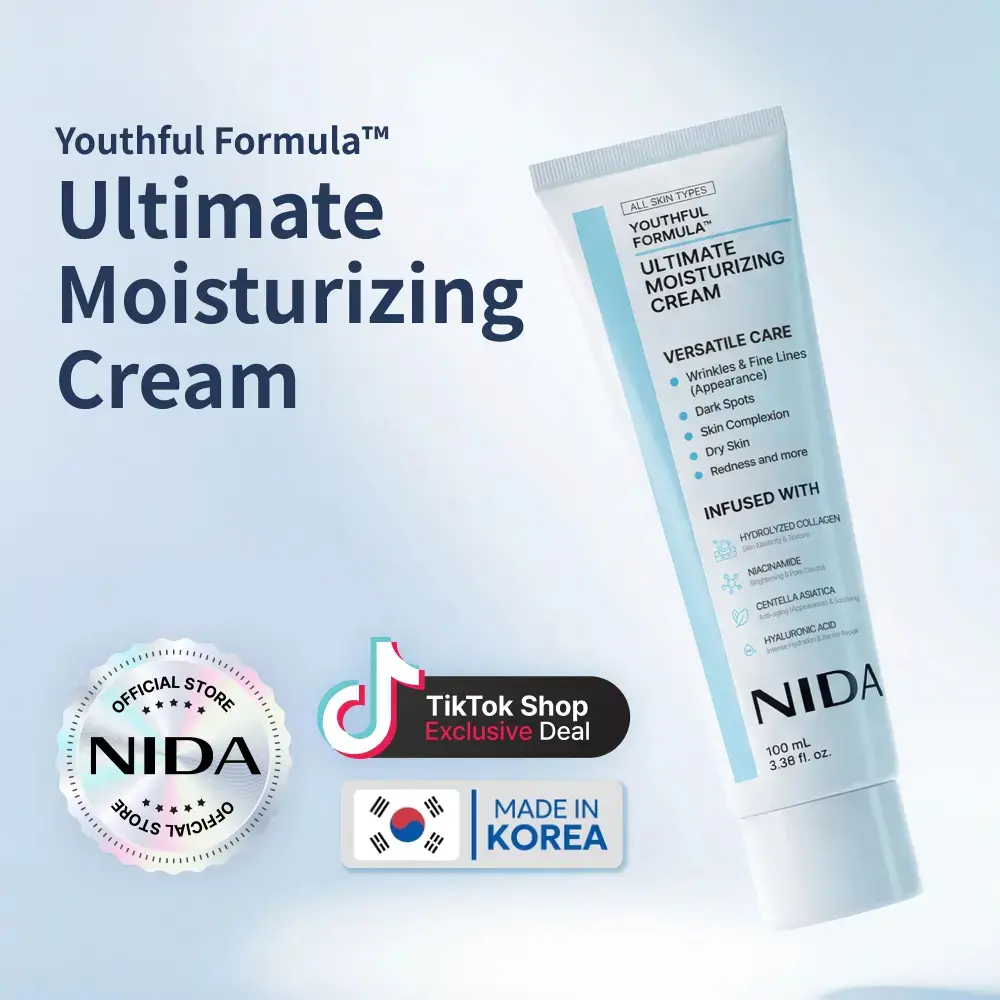 NIDA Youthful Formula Ultimate Moisturizing Cream (100mL) / Collagen, Niacinamide, Centella Asiatica, Hyaluronic Acid / Wrinkles, Dark Spots, Skincare Hydrating Daily Moisturizer Moisture Hydrate