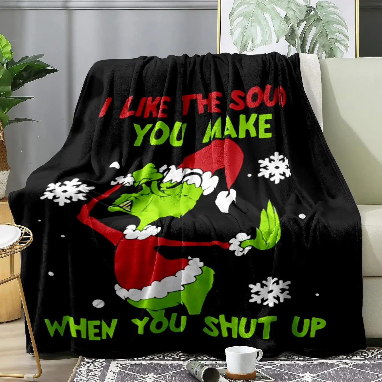 Grinch Design Blanket, Soft Comfortable Throw Blanket, Warm Napping Blanket for Home Office Travel Outdoor Camping