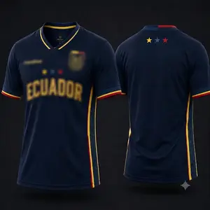 South American Soccer Fan Jersey Athletic Football Tee Navy Blue Breathable Activewear Ecuador Tricolor Trim Men Women Sports Training Shirt Quick Dry