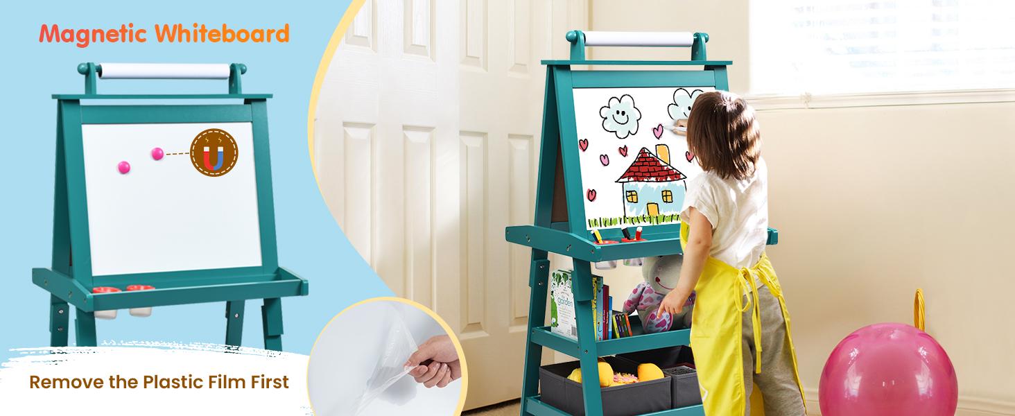 Costzon Art Easel toys, 3 in 1 Double-Sided Art Easel w/ Magnetic Dry Erase Board, Painting Writing Accessories, Birthday Gift Christmas Gift