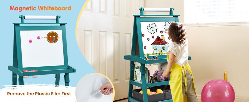 Costzon Art Easel toys, 3 in 1 Double-Sided Art Easel w/ Magnetic Dry Erase Board, Painting Writing Accessories, Birthday Gift Christmas Gift
