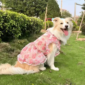 Cute Rose Print Dog Clothes for Medium Large Dogs, Spring Summer Thin Princess Dress, Pet Clothing for Valentine's Day