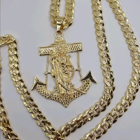 SAINT JUDE beautiful anchor with Cuban link style new 24"inches fancy design