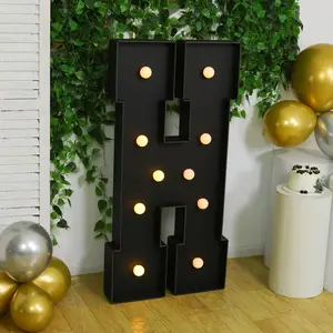 Giant LED Marquee Light Up Letter "H", Black 4ft Pre-Cut Foam Board with 10 Warm White Battery Operated LEDs, Glue Gun and Sticks