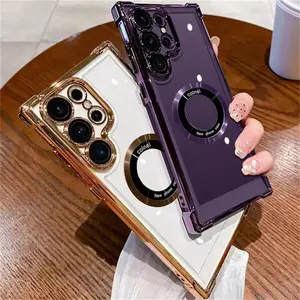 For Samsung Magsafe Electroplating Phone Case S25 S24 S23 S22 Ultra S21 Plus S20 FE 5G Note 20 Shockproof Transparent Magnetic Protective Case