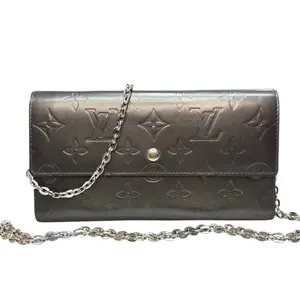 Pre-owned Louis Vuitton Leather Crossbody Bags Grey Matte Vernis International Wallet with Chain
