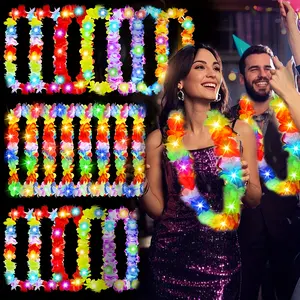 25 pieces of luminous Hawaiian flower garland LED luminous flower garland Hawaiian flower garland with LED light beach tropical carnival personal supplies Ruo flower garland suitable for Hawaiian theme party carnival beach wedding makeup ball outdoorfun