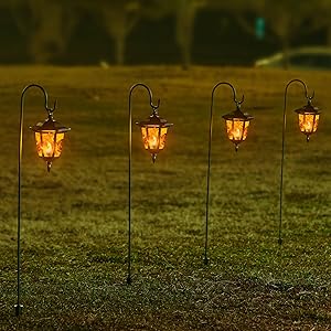 2 Pack Solar Flame Hanging Lights Outdoor, Halloween Solar Flickering Flame LED Garden Lanterns with 2 x 38 Inch Shepherd Hooks, Christmas Lighting for Lawn Patio Yard Pathway Driveway 2 Pack Solar Flame Hanging Lights Outdoor, Halloween Solar Flickering Flame LED Garden Lanterns with 2 x 38 Inch Shepherd Hooks, Christmas Lighting for Lawn Patio Yard Pathway Driveway