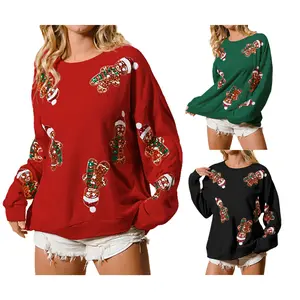 UANEO Womens Christmas Sweatshirts Funny Graphic Sequin Christmas Sweatshirt Long Sleeve Crewneck Pullover Tops