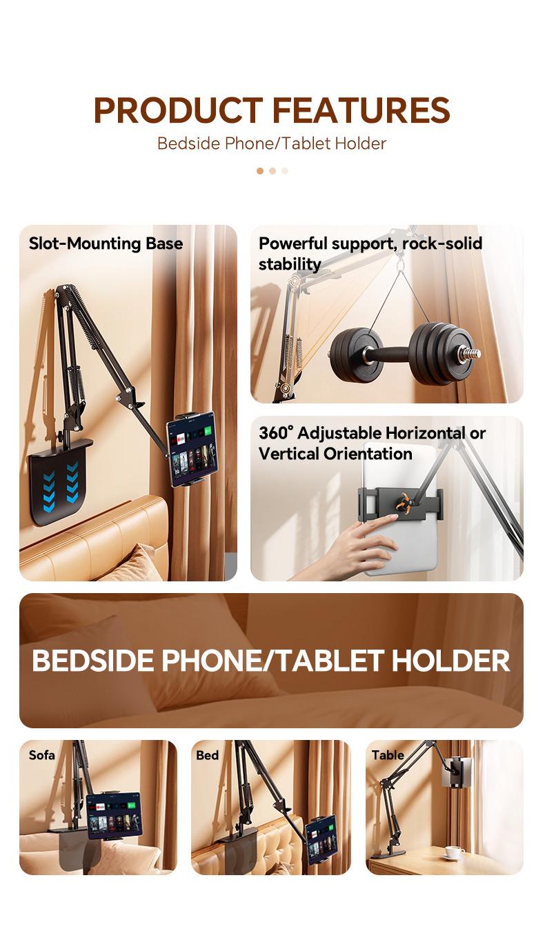 Metal Cantilever Stand For Phone & TabletMulti-angle Adjustable For Bedside Streaming, Office Work, Or Online Classes. Instantly Folds Flat To Save Space. Compatible With IPad, IPhone, Modern Design With Durable Construction For Reliable Support.