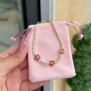 Flower Tennis Bracelets for Women Cubic Zircon 14K Gold Plated Fashion Jewelry Gift for Prom Party Wedding Birthday Valentine Mothers Day Chrismas Thanksgiving