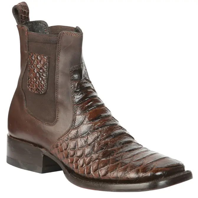 EL GENERAL Men's Imitation Python Snake Print Western Ankle Boots - Low Heel, Slip-On Design