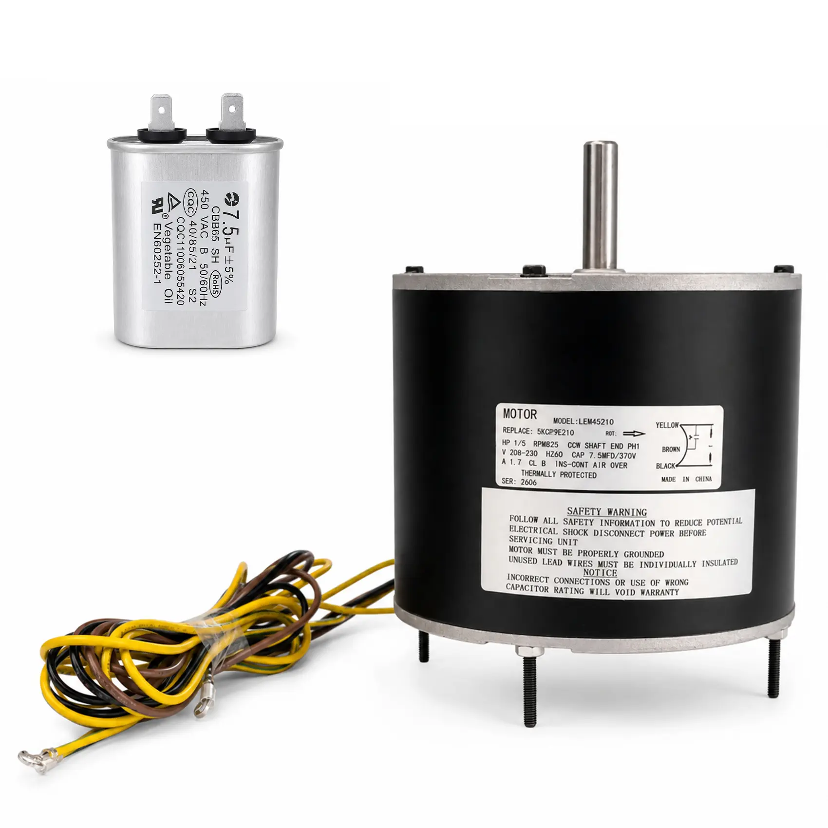 45210 Condenser Fan Motor Replacement for Carrier HC37GE210, Rheem 51-23055-12, GE 5KCP39EFN759AS/5KCP39EFS165S/5KCP39GFY917S - 1/5 HP, 825 RPM, 208-230V AC Blower Motor for AC Units, HVAC Systems