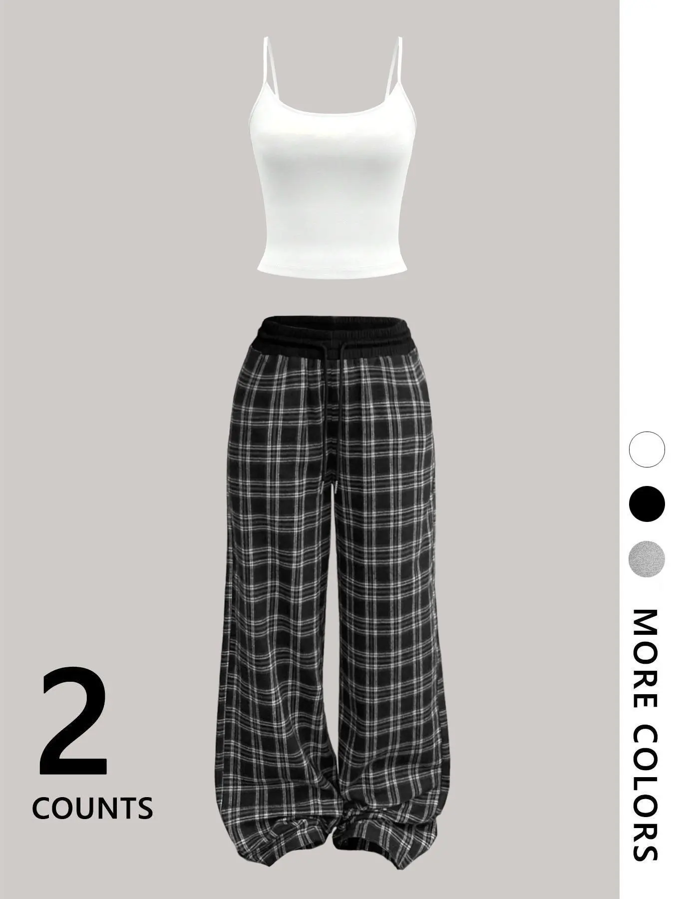 Women's Striped Sleeveless Vest Set with Loose Plaid Straight Leg Pants, Casual Comfortable Top and Pants Sleepwear, Fall & Winter Warm Pajamas Loungewear, Lounge Pjs Set