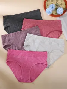 Women's Plus Size Solid Color Panties, Sexy Breathable Comfort Triangle Underwear, Pack of 5, Casual Daily Wear