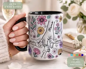 Mom Mug, Custom Kids Hands Mug, Personalized Mom Mug, Personalized Holding Mom's Hands, Mother's Day Gift, Kids Names Mug, Grandma Mug, 2D Printed 3D Effect, gift for her, gift for him, gift for mom, gift for dad, gift for friend, birthday gift mug.