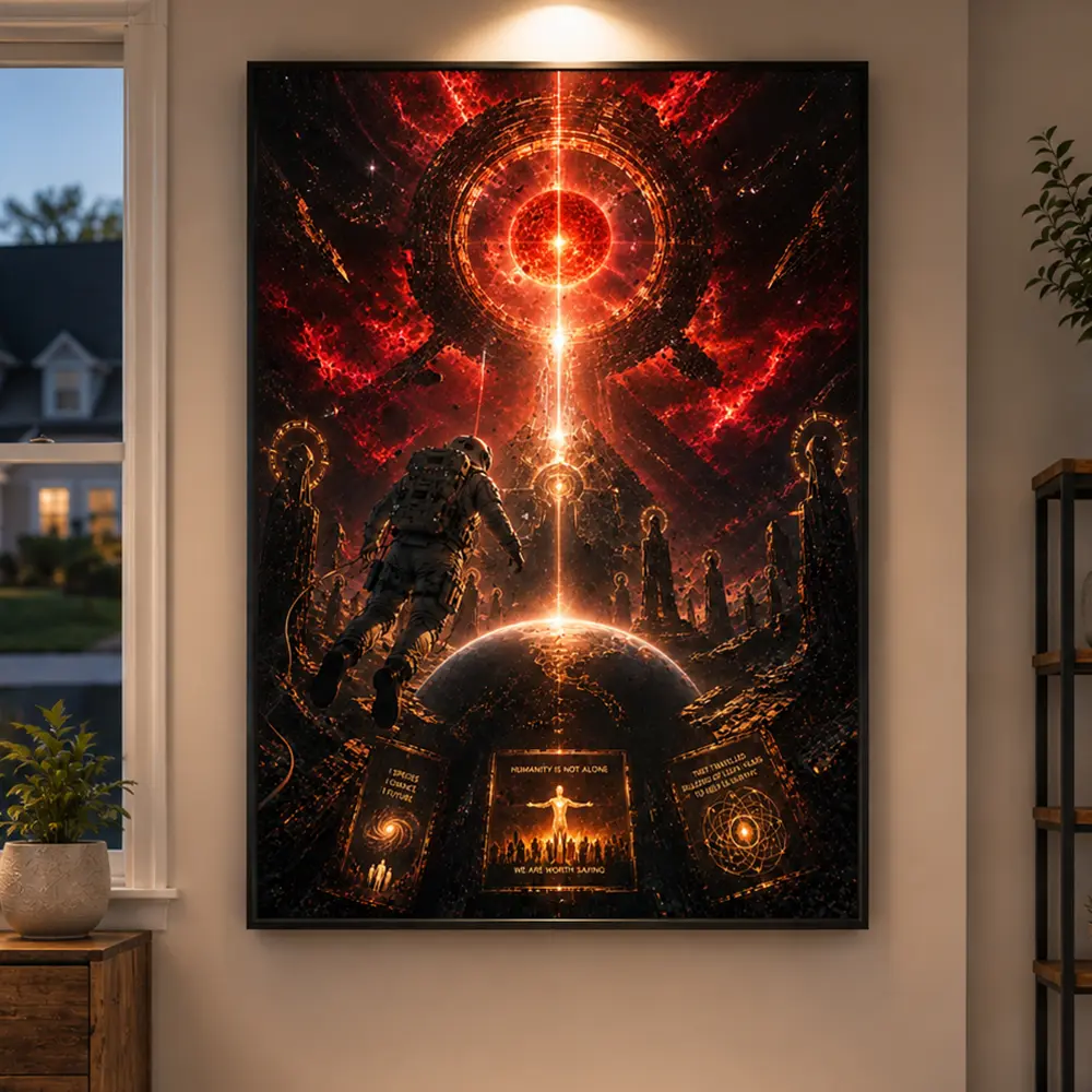 The Last Guardian Canvas Wall Art – Lone Astronaut Facing an Ancient Alien Civilization, Save Earth Sci-Fi Canvas Print, Epic Space Decor for Gamer Room, Office, Man Cave & Science Fiction Lovers Project Hail Mary Inspired Canvas Wall Art – The Last Light