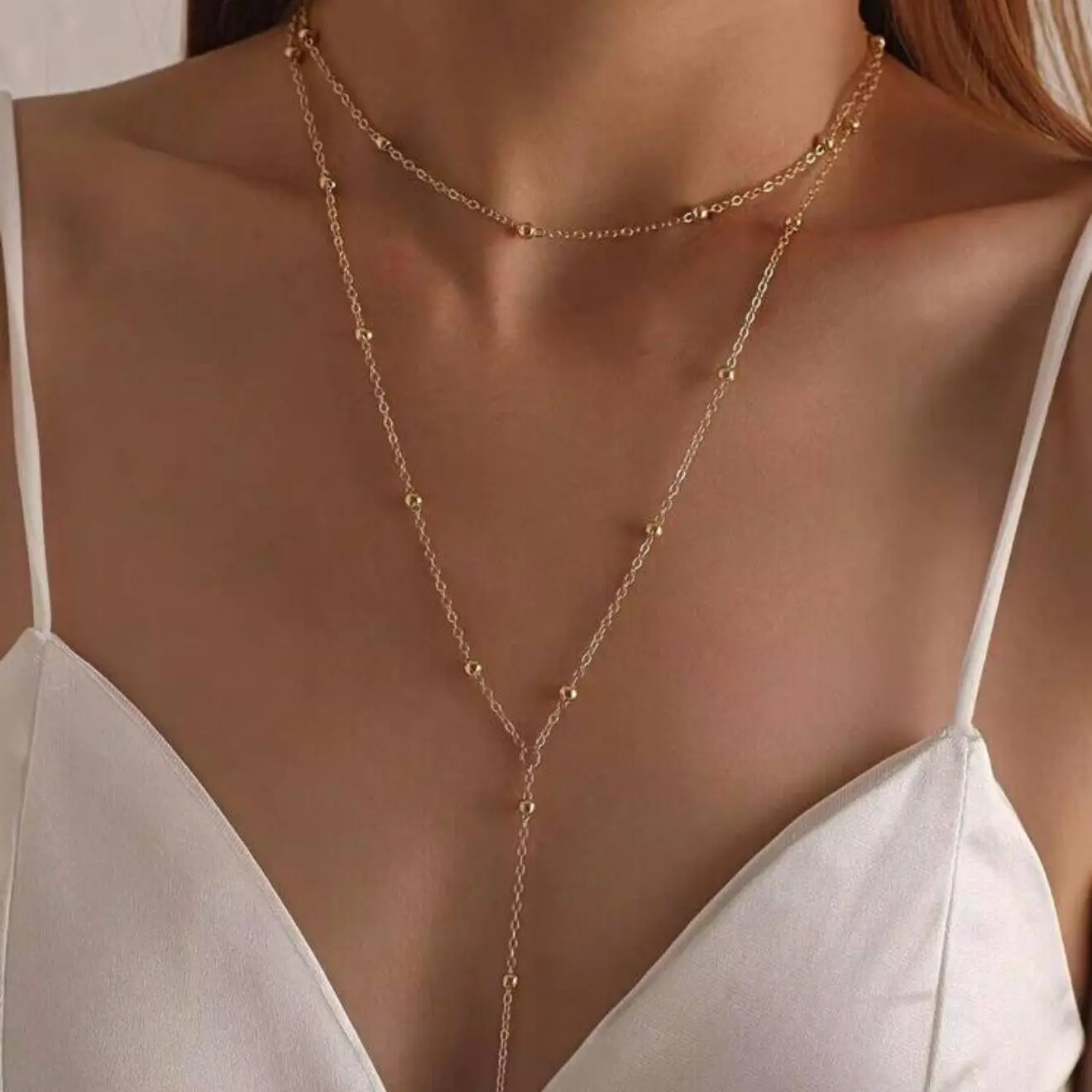European and American Cross-Border Hot-Selling Fashionable Multi-Layer Stackable Long Jewelry Metal Chain Tassel Collarbone Necklace for Women