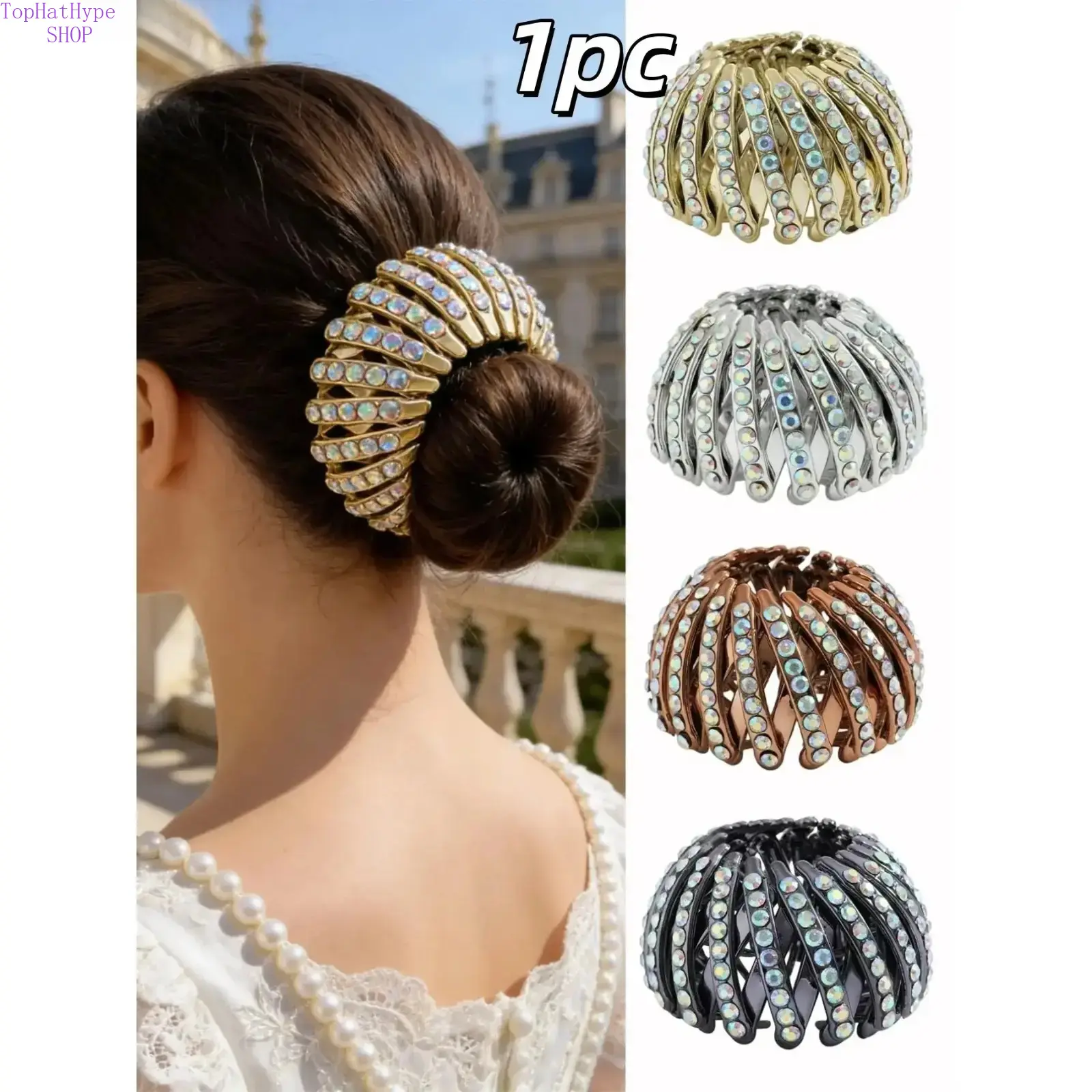 Elegant Stretchable Bun Maker Hair Clip, Rhinestone‑Embellished High Ponytail Claw Clip, Trendy Versatile Hair Accessories for Daily Styling & Party Hairstyle Occasions