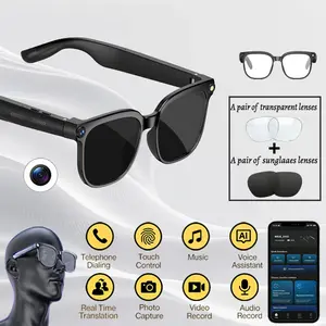 Wearable Smart Glasses with 8MP Cam, 160-Language Support, Directional Sound, AI Assistant, Rectangular Frame, Touch Control, Button Adjustment, Hands-Free Photography, Bluetooth Wireless Video Recording, Ideal for Travel & Outdoor Adventures, Gift Option
