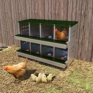 8-Hole Galvanized Metal Chicken Nesting Box with Egg Collection Tray/Fake Training Eggs, Rustproof Poultry Laying Box with Perch Rod,for Chicken Coops and Hens
