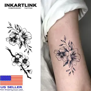 INKARTLINK Tattoo Tech, 2 Sheets Large Semi Permanent Tattoo, Adult Art Design Temporary Tattoos, Lasts 1-2 Weeks, Waterproof, Realistic Look, No Adhesive, No Reflection (Plum Blossom Design)